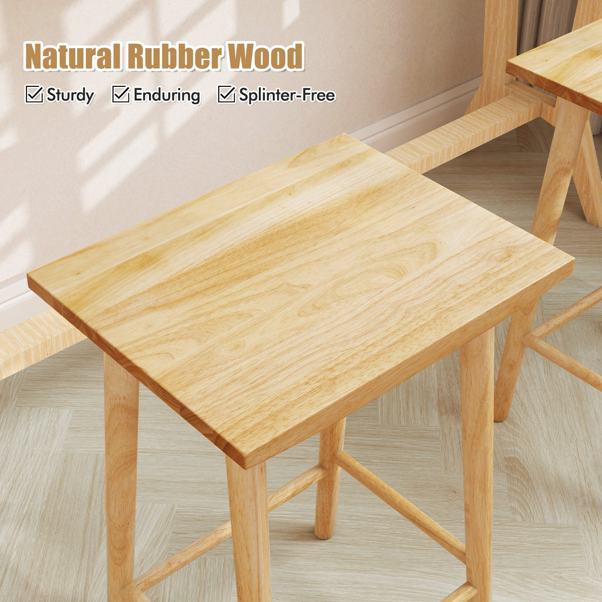 25.5" Rubber Wood Bar Stools with Footrest - Set of 2