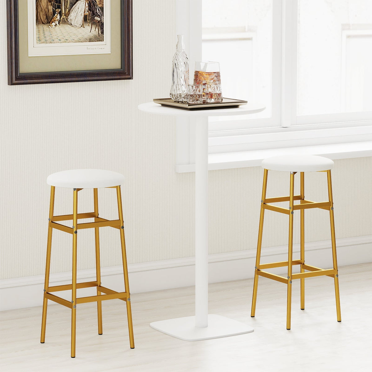 Bar Stools Set of 2 with Sturdy Metal Frame and Footrest