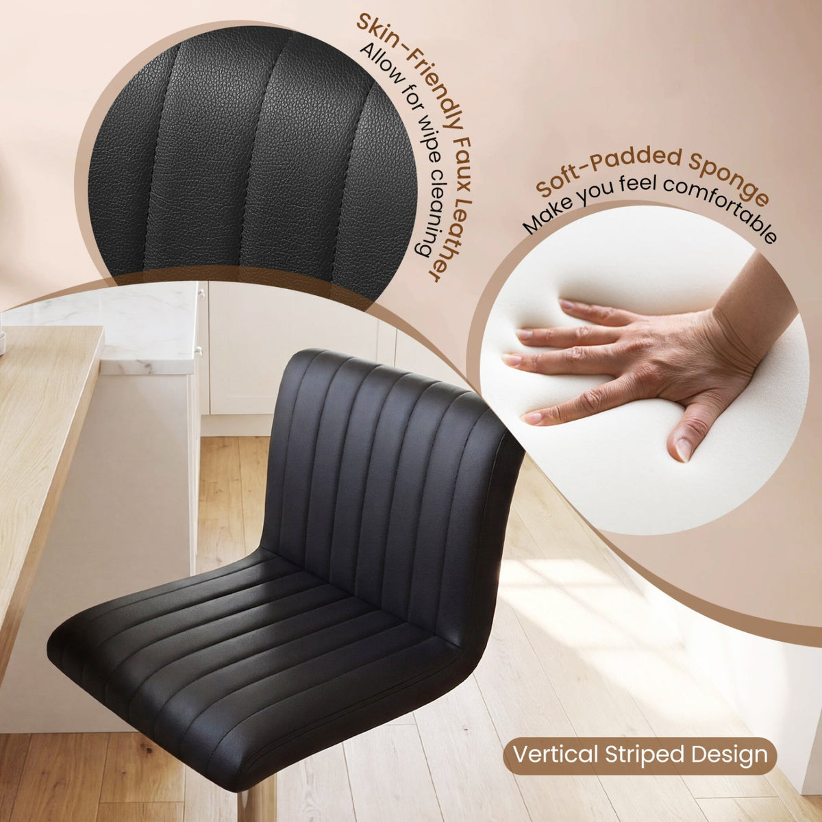 2-Piece Adjustable Swivel Bar Stools with Backrests and Footrests