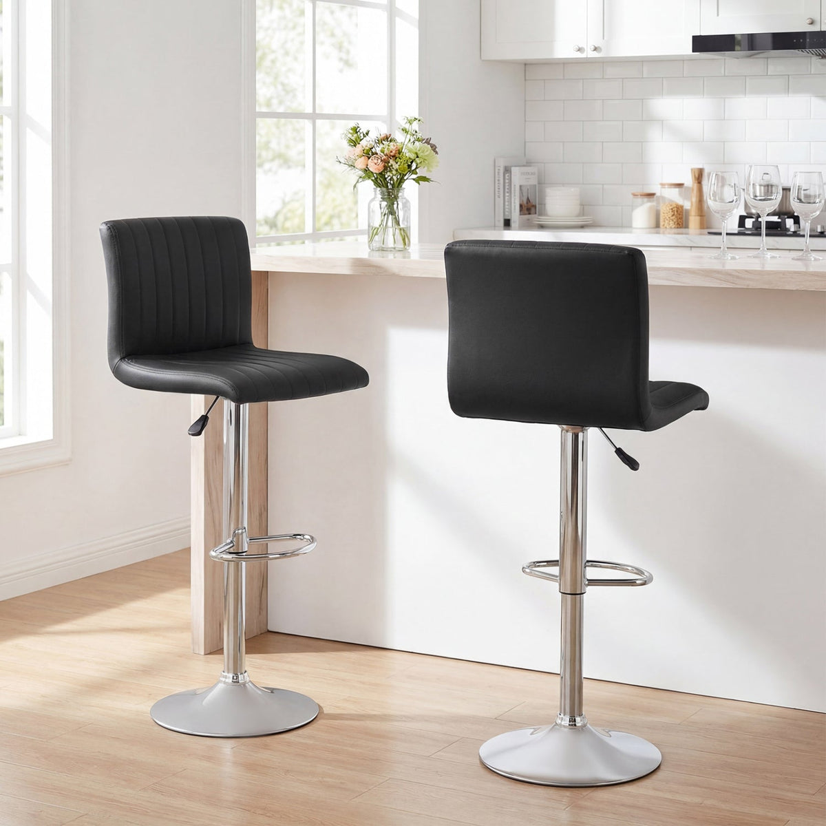 2-Piece Adjustable Swivel Bar Stools with Backrests and Footrests