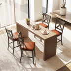 Bar Stools Set of 2 with Cross Back and Faux Leather Upholstered Seat-Gray