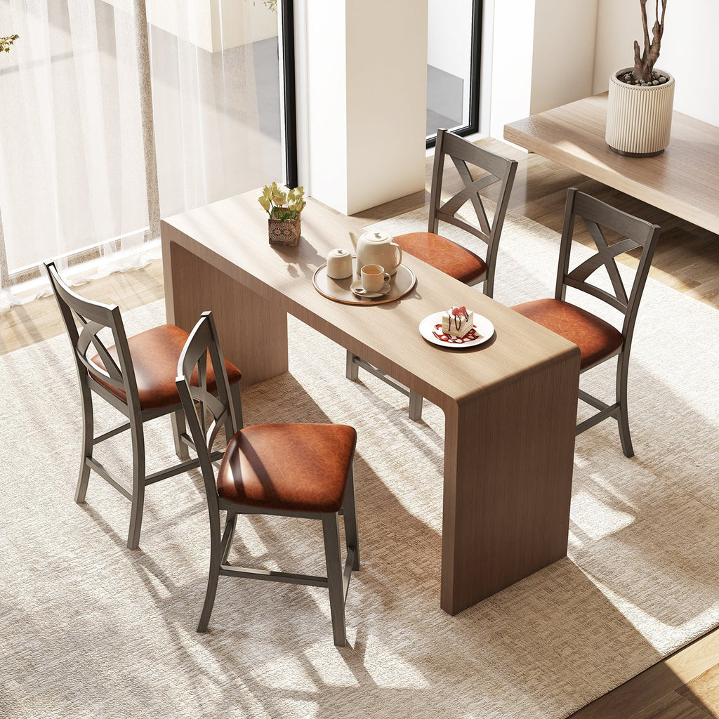 Bar Stools Set of 2 with Cross Back and Faux Leather Upholstered Seat-Gray