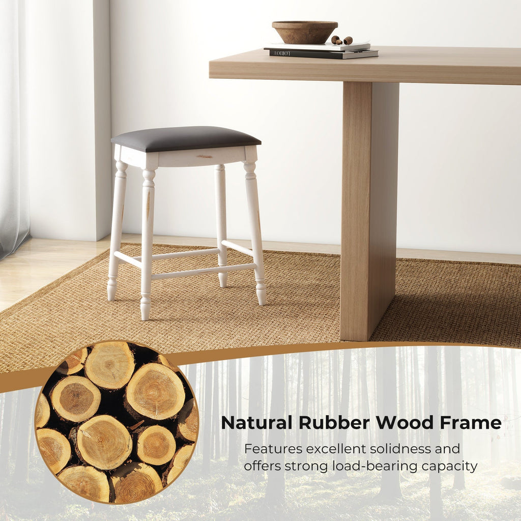 Bar Stool Set of 2 with Padded Seat Cushions and Wood Legs