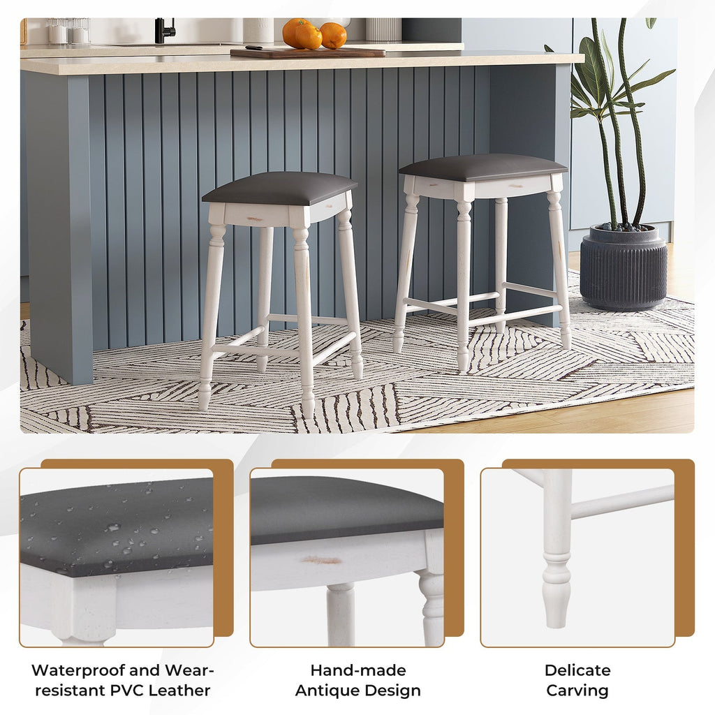 Bar Stool Set of 2 with Padded Seat Cushions and Wood Legs
