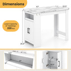 Bar Table Faux Marble Pub Table with 7 Hanging Hooks Compartment-White