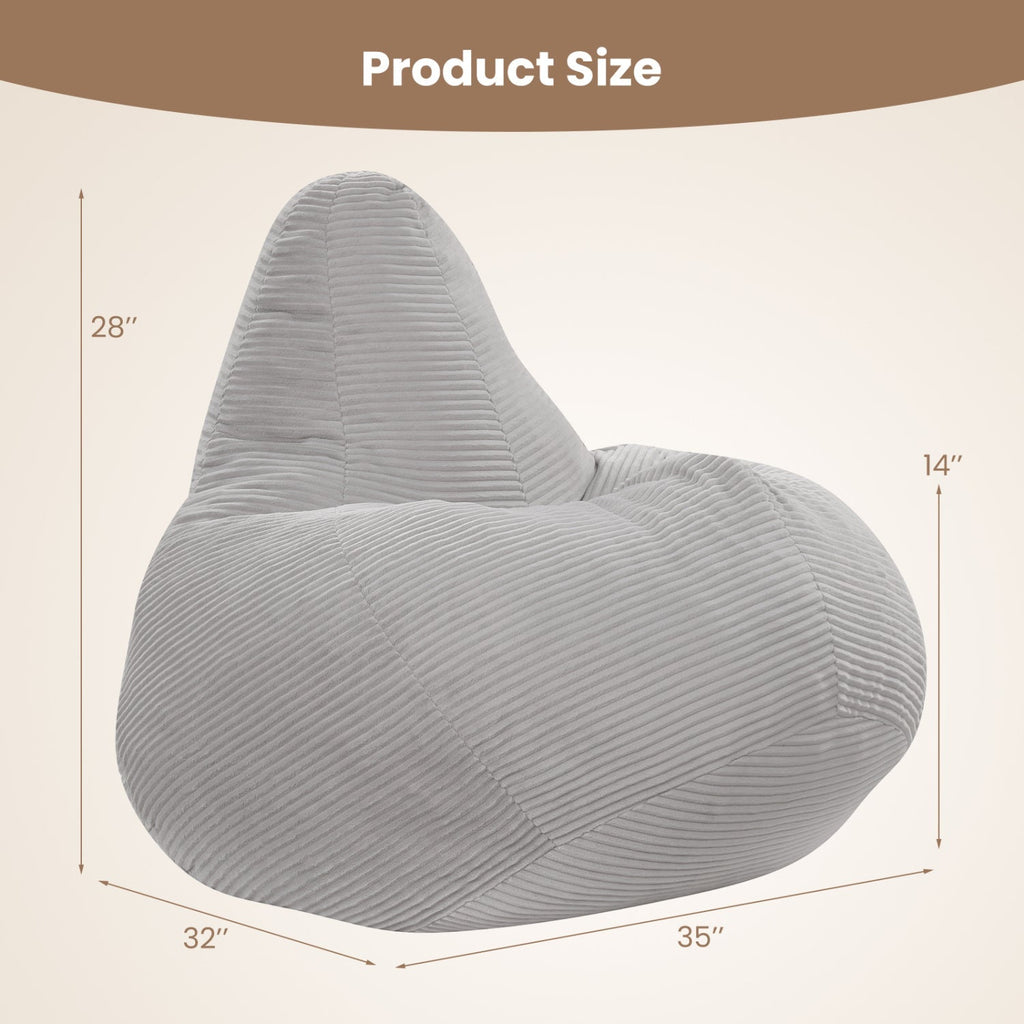 Bean Bag Chair for Adults Accent Lazy Sofa with Skin-friendly Corduroy Cover and Soft Sponge Filling