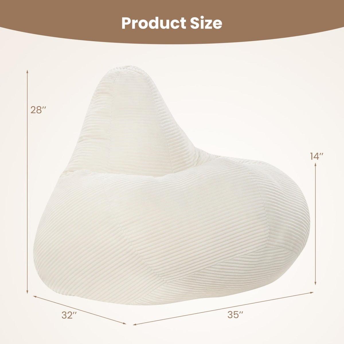 Bean Bag Chair for Adults Accent Lazy Sofa with Skin-friendly Corduroy Cover and Soft Sponge Filling