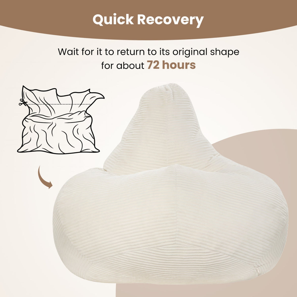 Bean Bag Chair for Adults Accent Lazy Sofa with Skin-friendly Corduroy Cover and Soft Sponge Filling