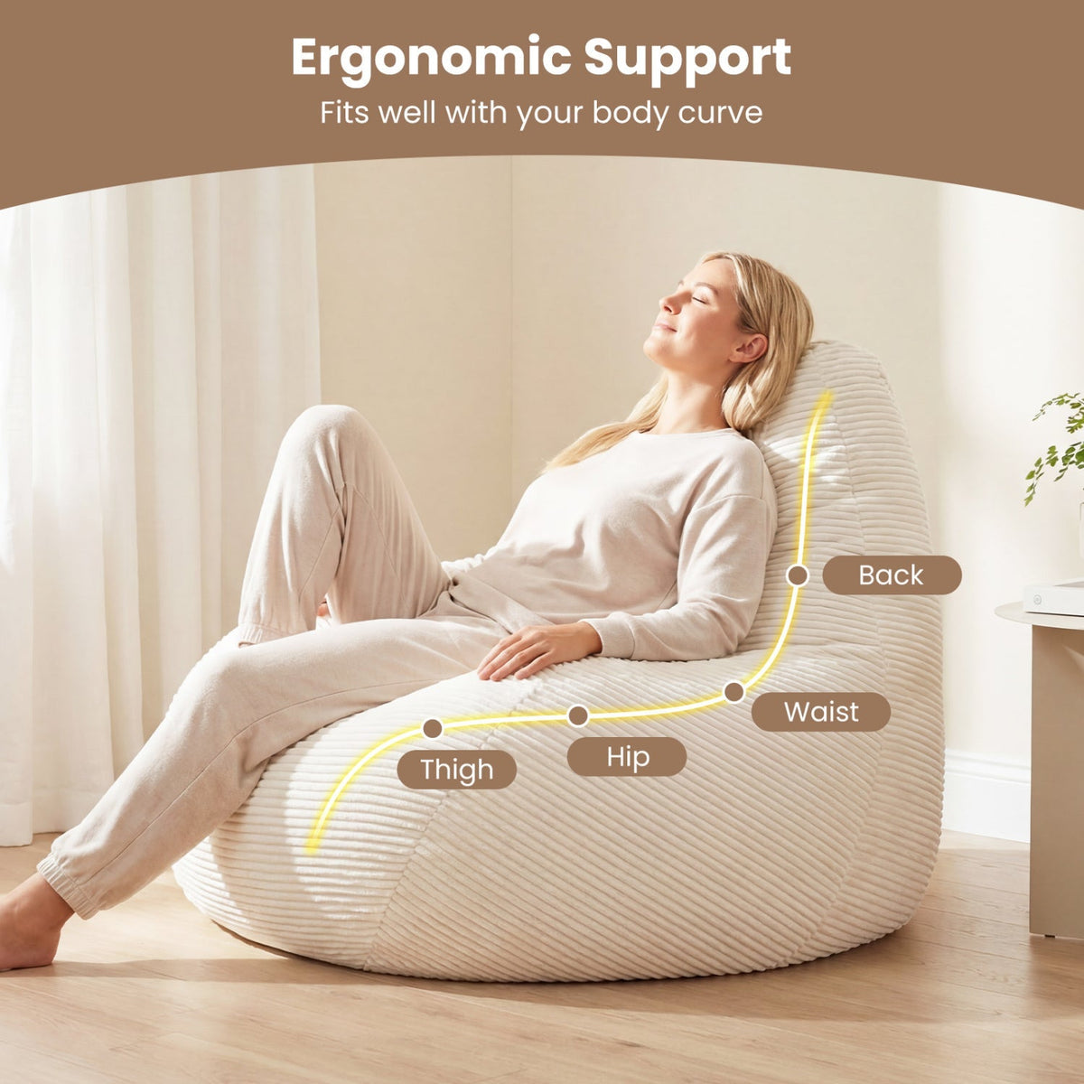 Bean Bag Chair for Adults Accent Lazy Sofa with Skin-friendly Corduroy Cover and Soft Sponge Filling