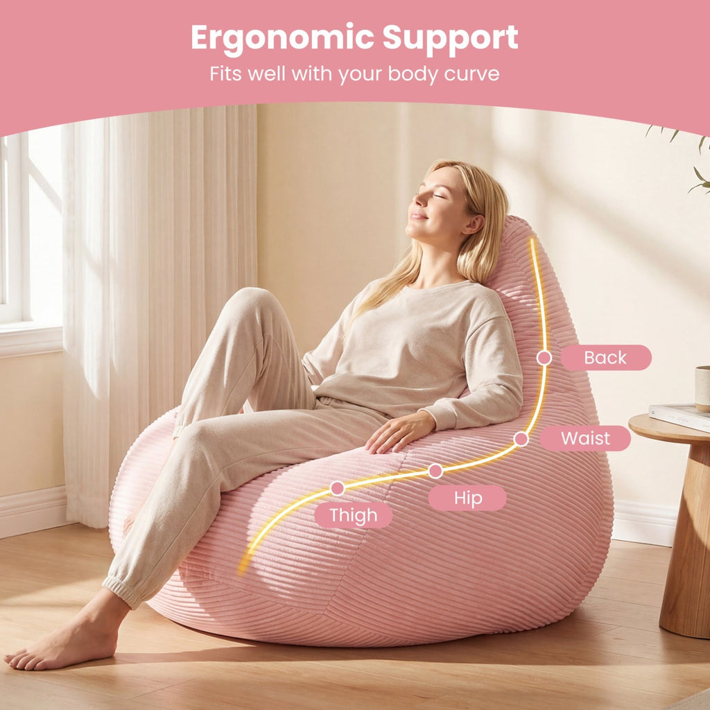 Bean Bag Chair for Adults Accent Lazy Sofa with Skin-friendly Corduroy Cover and Soft Sponge Filling