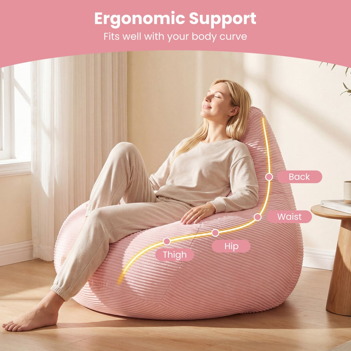 Bean Bag Chair for Adults Accent Lazy Sofa with Skin-friendly Corduroy Cover and Soft Sponge Filling