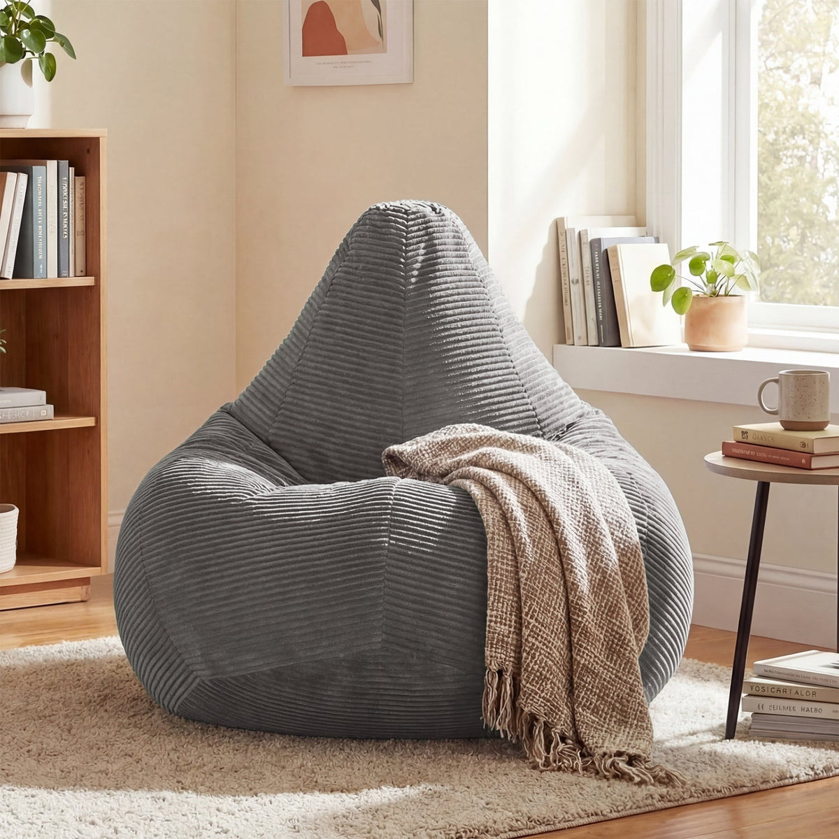 Bean Bag Chair for Adults Accent Lazy Sofa with Skin-friendly Corduroy Cover and Soft Sponge Filling