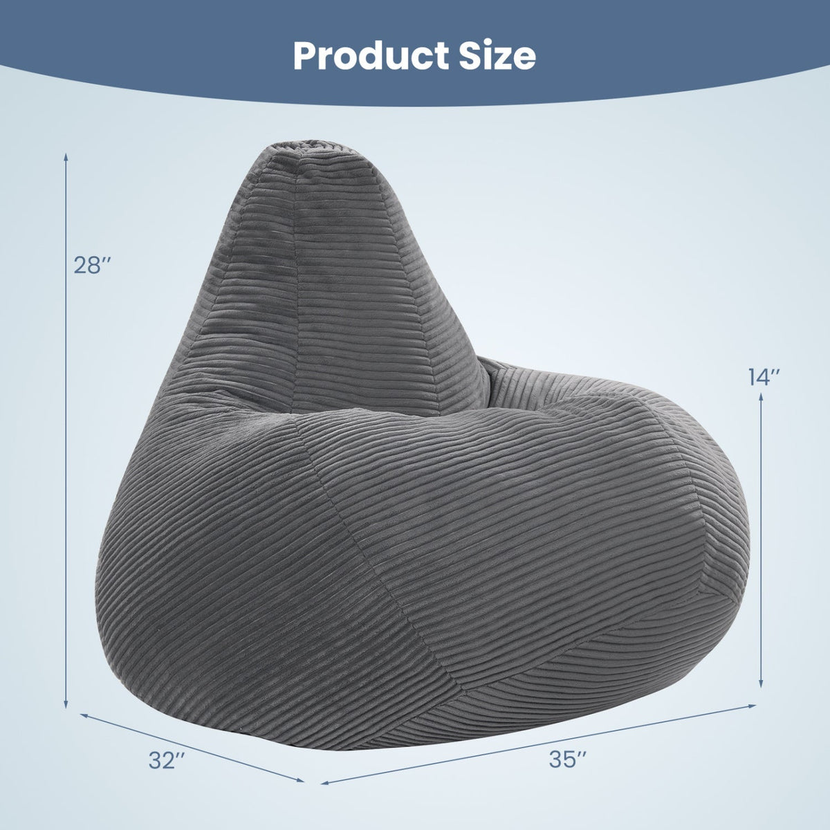Bean Bag Chair for Adults Accent Lazy Sofa with Skin-friendly Corduroy Cover and Soft Sponge Filling