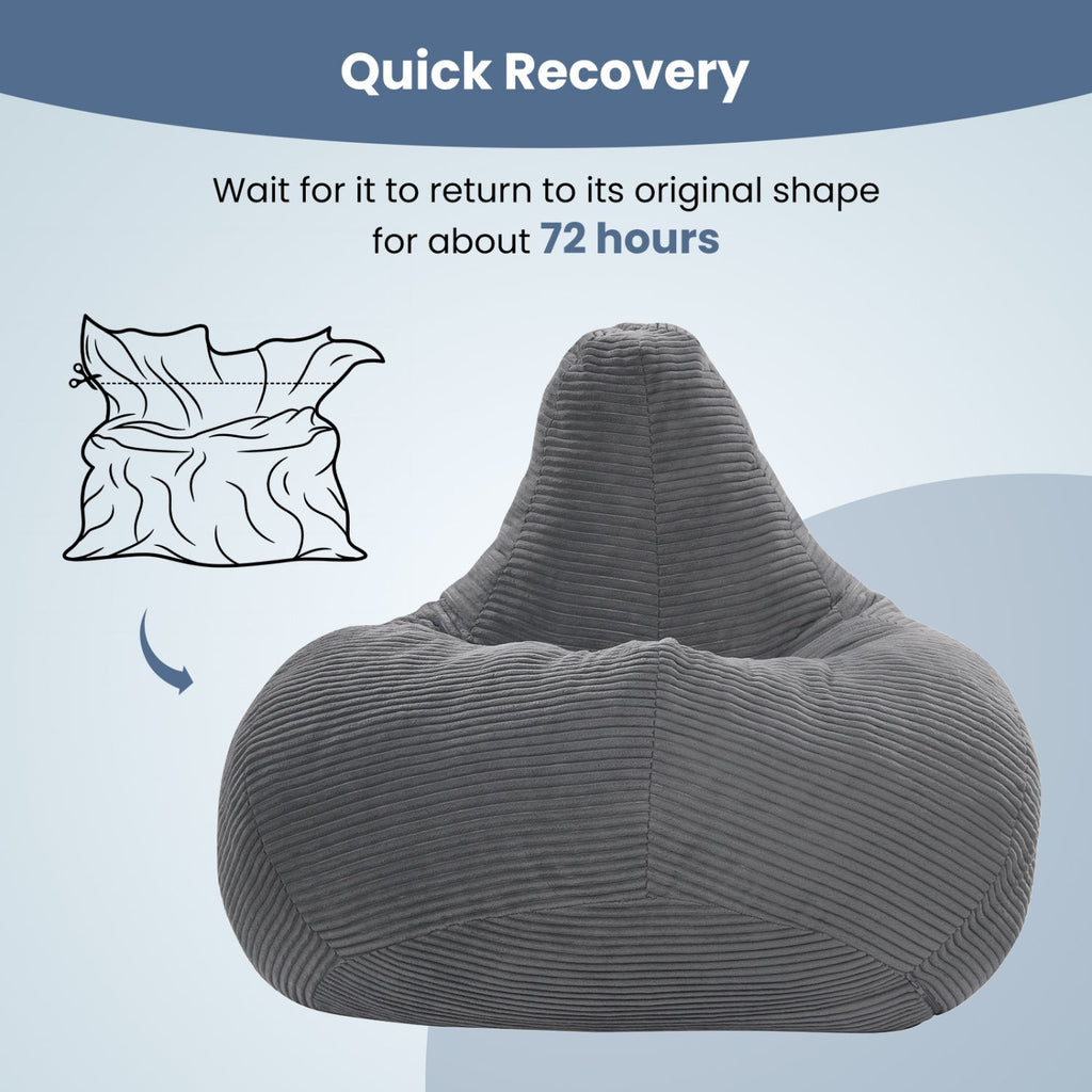 Bean Bag Chair for Adults Accent Lazy Sofa with Skin-friendly Corduroy Cover and Soft Sponge Filling