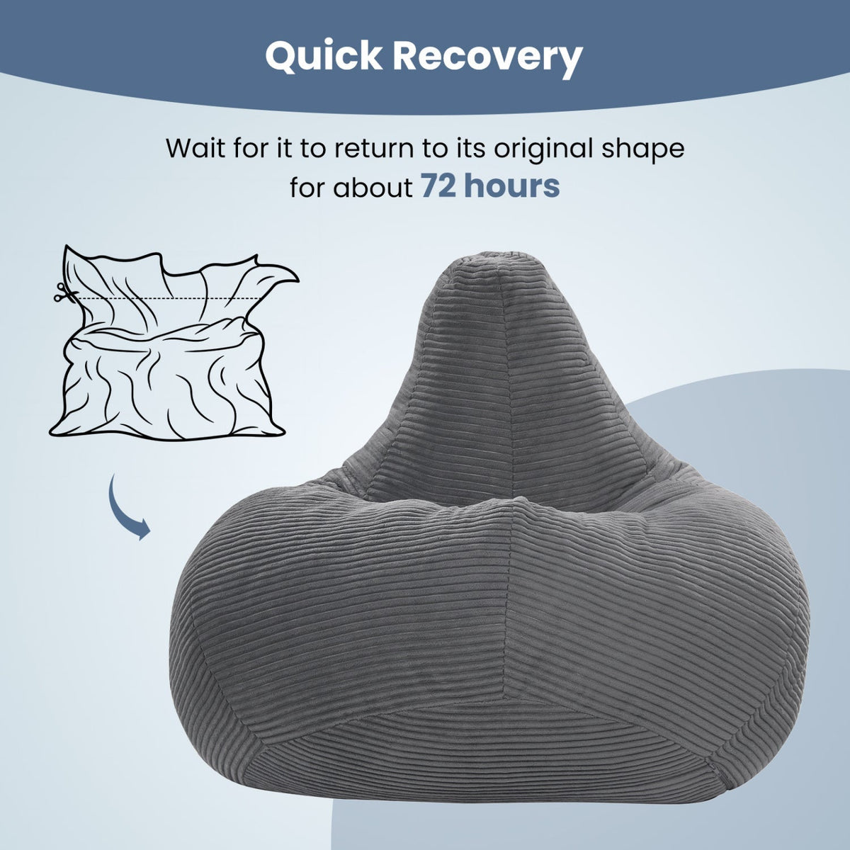 Bean Bag Chair for Adults Accent Lazy Sofa with Skin-friendly Corduroy Cover and Soft Sponge Filling