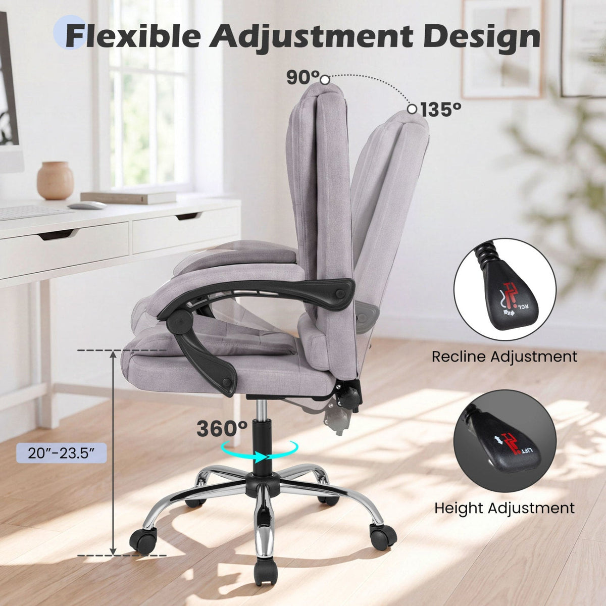 Executive Office Chair with Linkage Armrests and Reclining Back