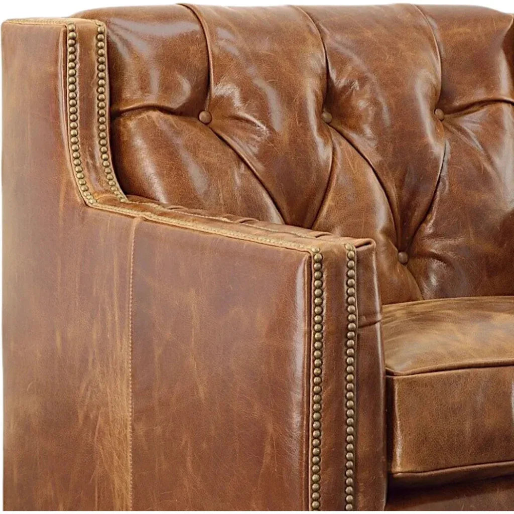 Brandy Grain Brown Leather Swivel Chair