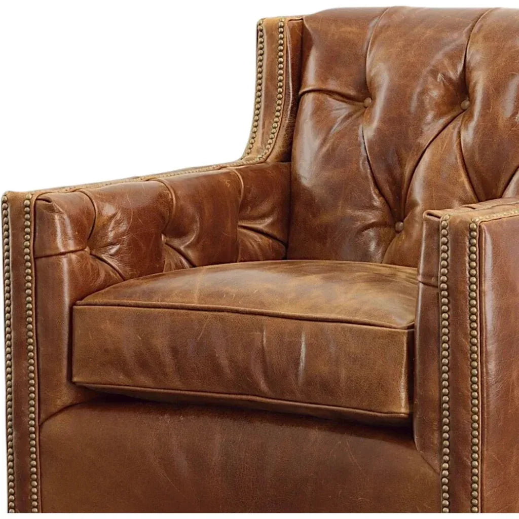 Brandy Grain Brown Leather Swivel Chair