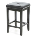 Set of 2 - Black Bar Stools 24" High w/ Cushion Faux Leather Seat