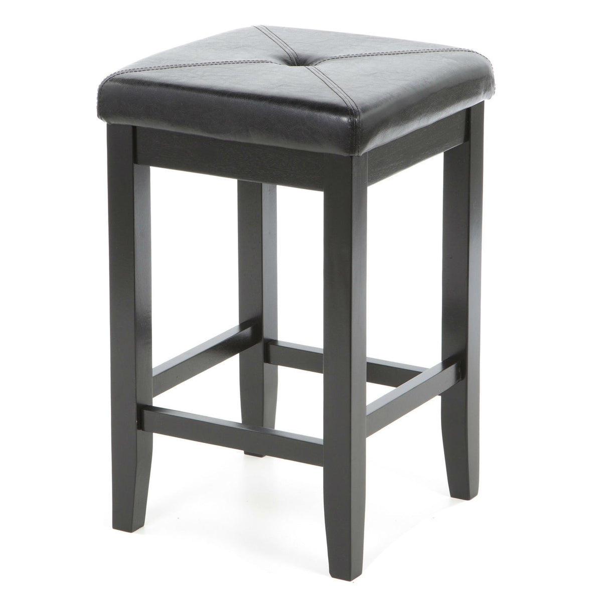 Set of 2 - Black Bar Stools 24" High w/ Cushion Faux Leather Seat