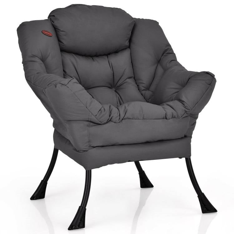 Modern Grey Cushioned Accent Chair with Side Pocket