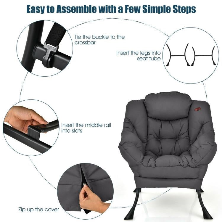 Modern Grey Cushioned Accent Chair with Side Pocket