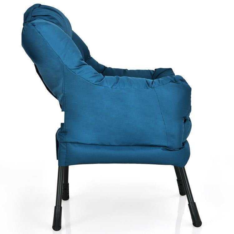 Modern Navy Blue Cushioned Accent Chair with Side Pocket
