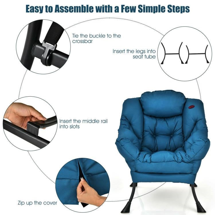 Modern Navy Blue Cushioned Accent Chair with Side Pocket
