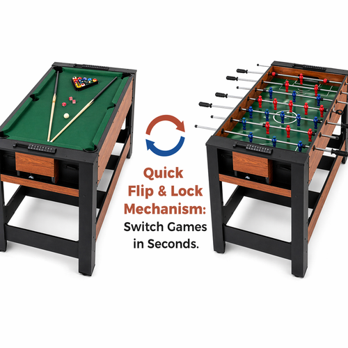 2-in-1 Foosball and Pool Combo Table with Legs, Black & Brown