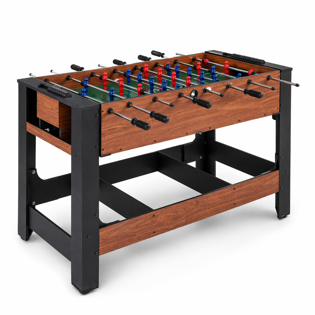 2-in-1 Foosball and Pool Combo Table with Legs, Black & Brown