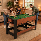 2-in-1 Foosball and Pool Combo Table with Legs, Black & Brown