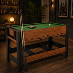 2-in-1 Foosball and Pool Combo Table with Legs, Black & Brown