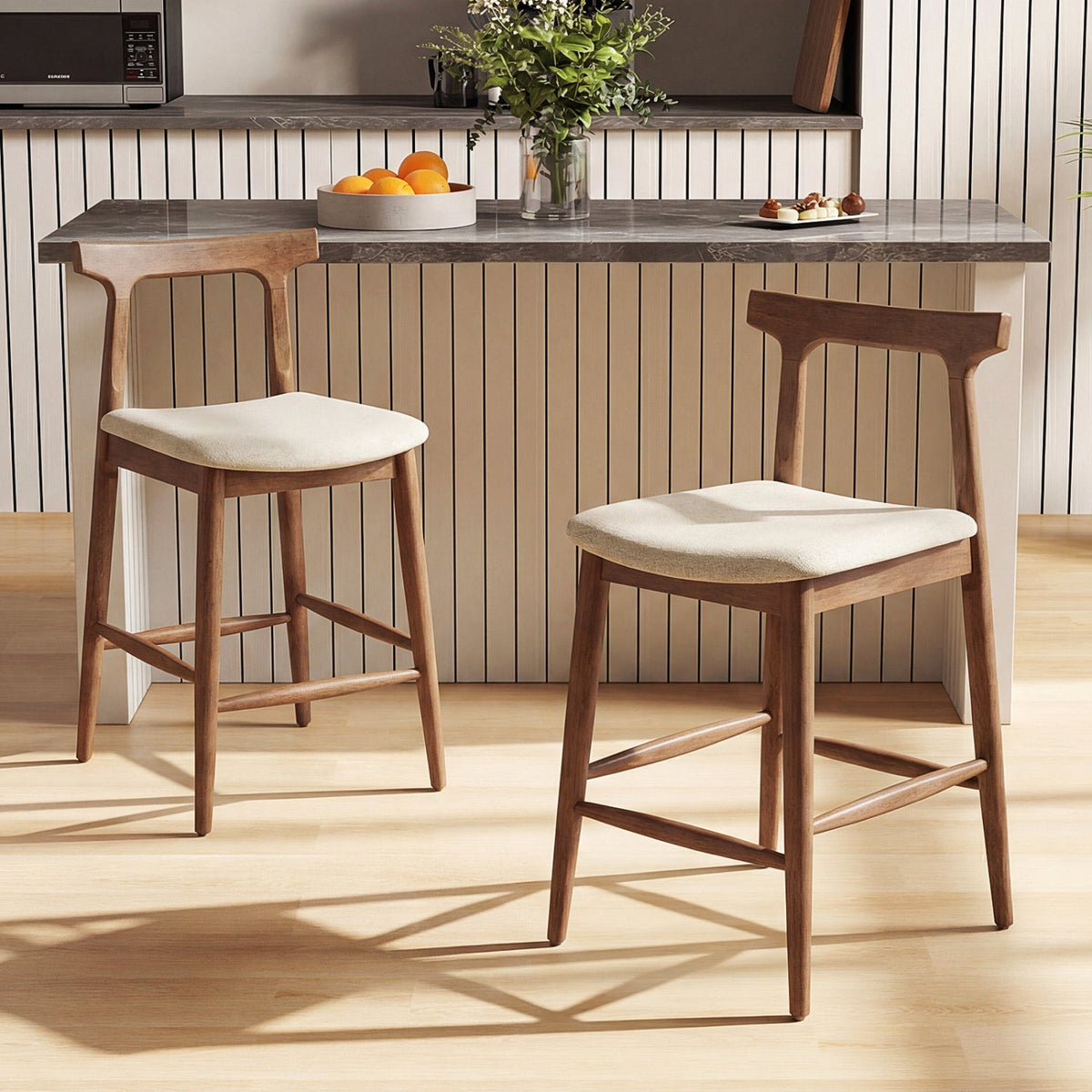 24" Counter Height Solid Wood Bar Stools with Curved Backs