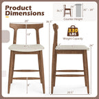 24" Counter Height Solid Wood Bar Stools with Curved Backs