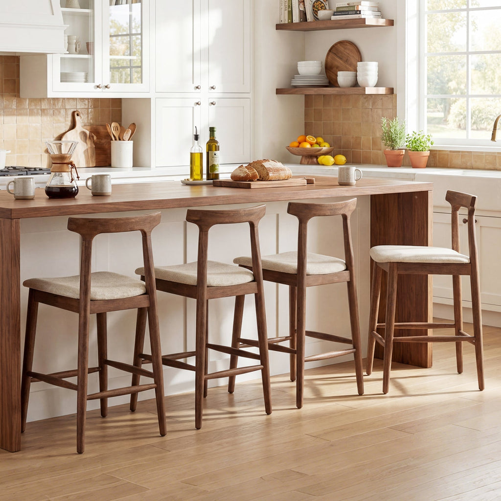 24" Counter Height Solid Wood Bar Stools with Curved Backs