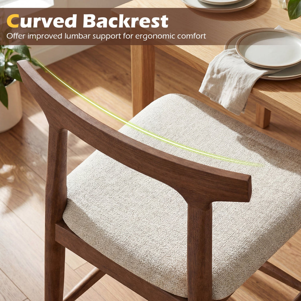 24" Counter Height Solid Wood Bar Stools with Curved Backs