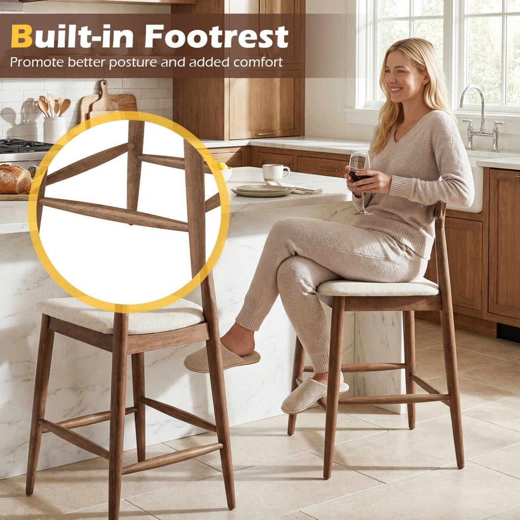 24" Counter Height Solid Wood Bar Stools with Curved Backs