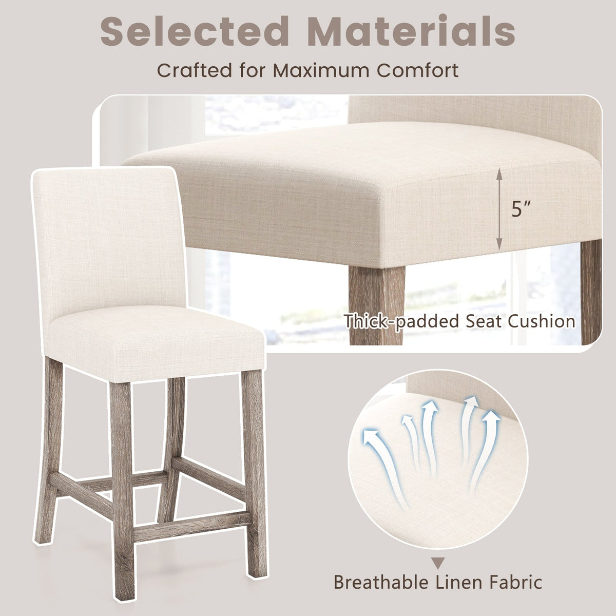 Counter Height Bar Stools Set of 2 with Back and Footrest