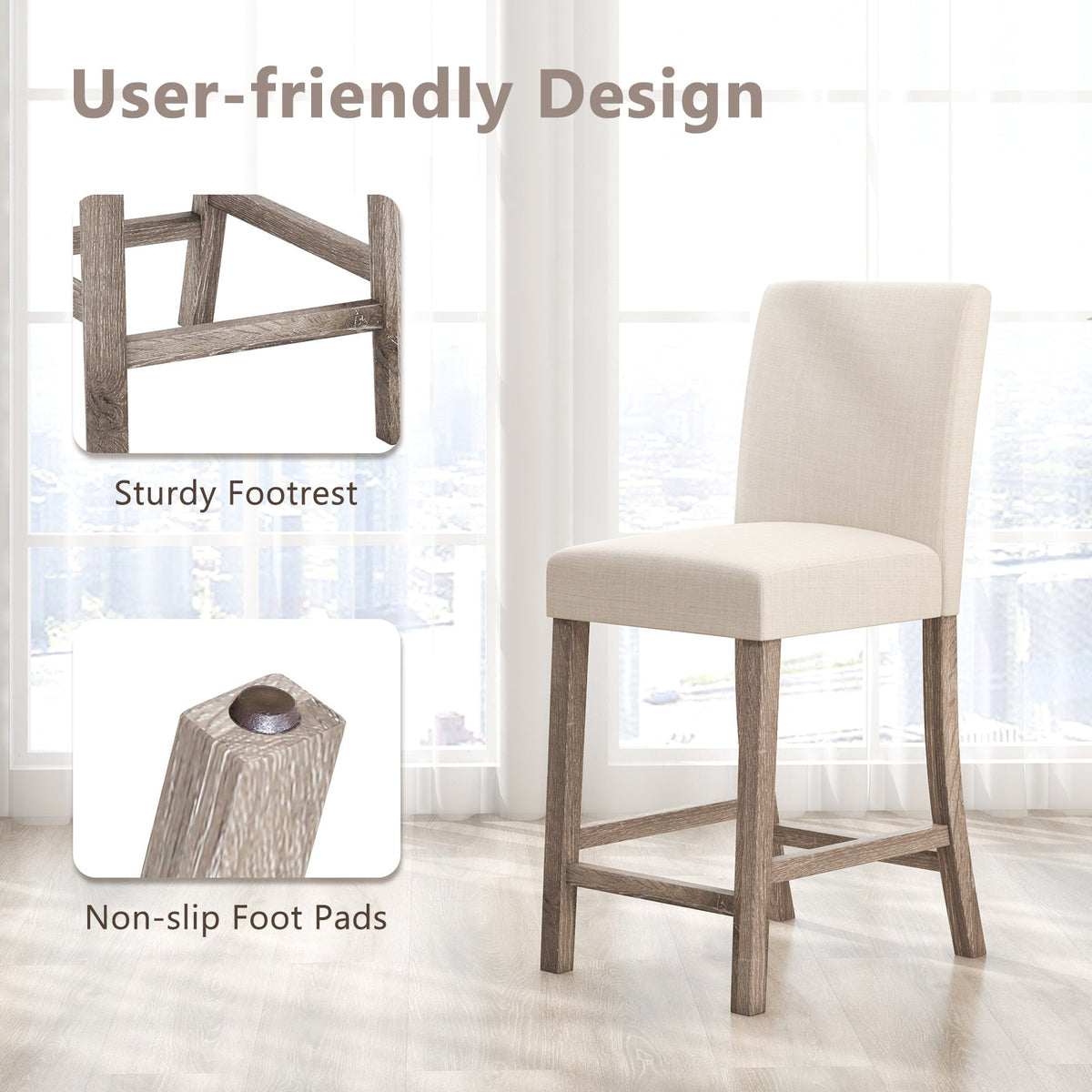 Counter Height Bar Stools Set of 2 with Back and Footrest