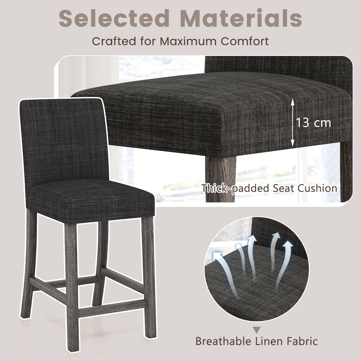 Counter Height Bar Stools Set of 2 with Back and Footrest