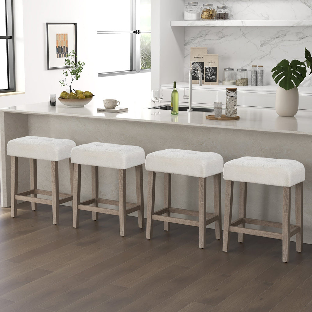 Modern Counter Height Bar Stools Set of 2 with Rubber Wood Legs