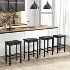 24 Inch Bar Stools with Padded Seat Footrest and Rubber Wood Frame
