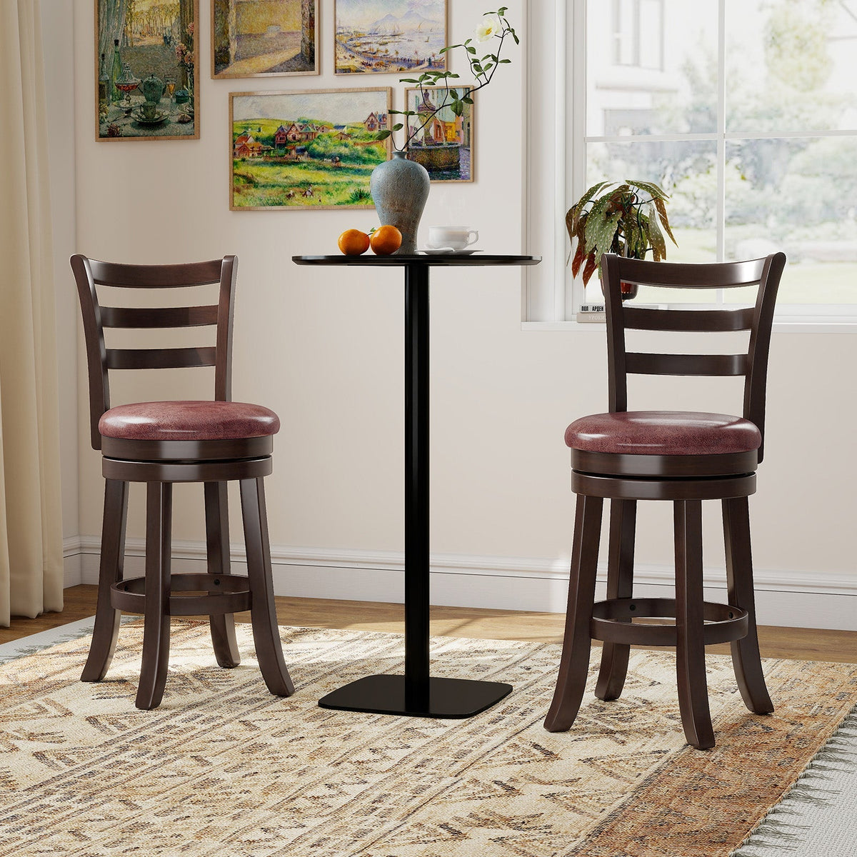 2-Piece Swivel Bar Stools with Wrap-Around Footrests