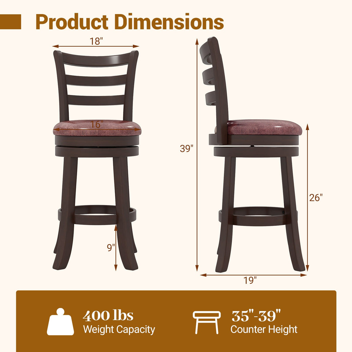 2-Piece Swivel Bar Stools with Wrap-Around Footrests