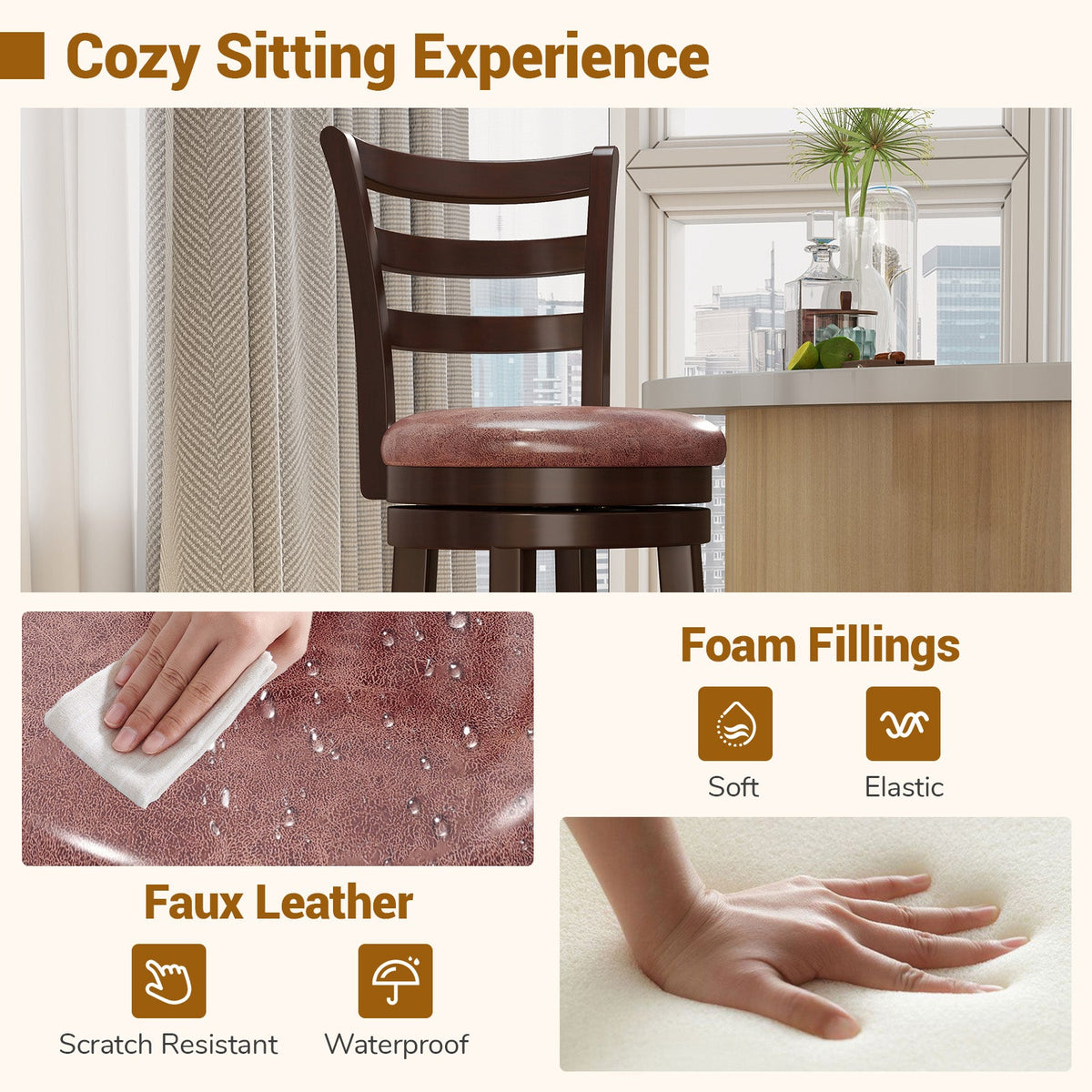 2-Piece Swivel Bar Stools with Wrap-Around Footrests