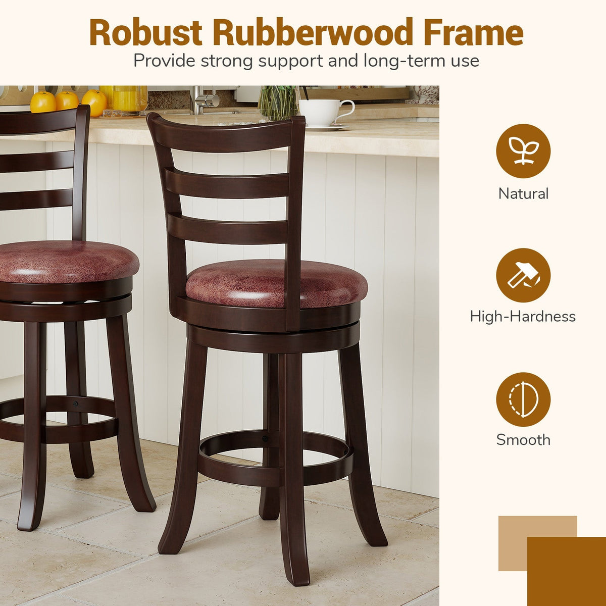 2-Piece Swivel Bar Stools with Wrap-Around Footrests