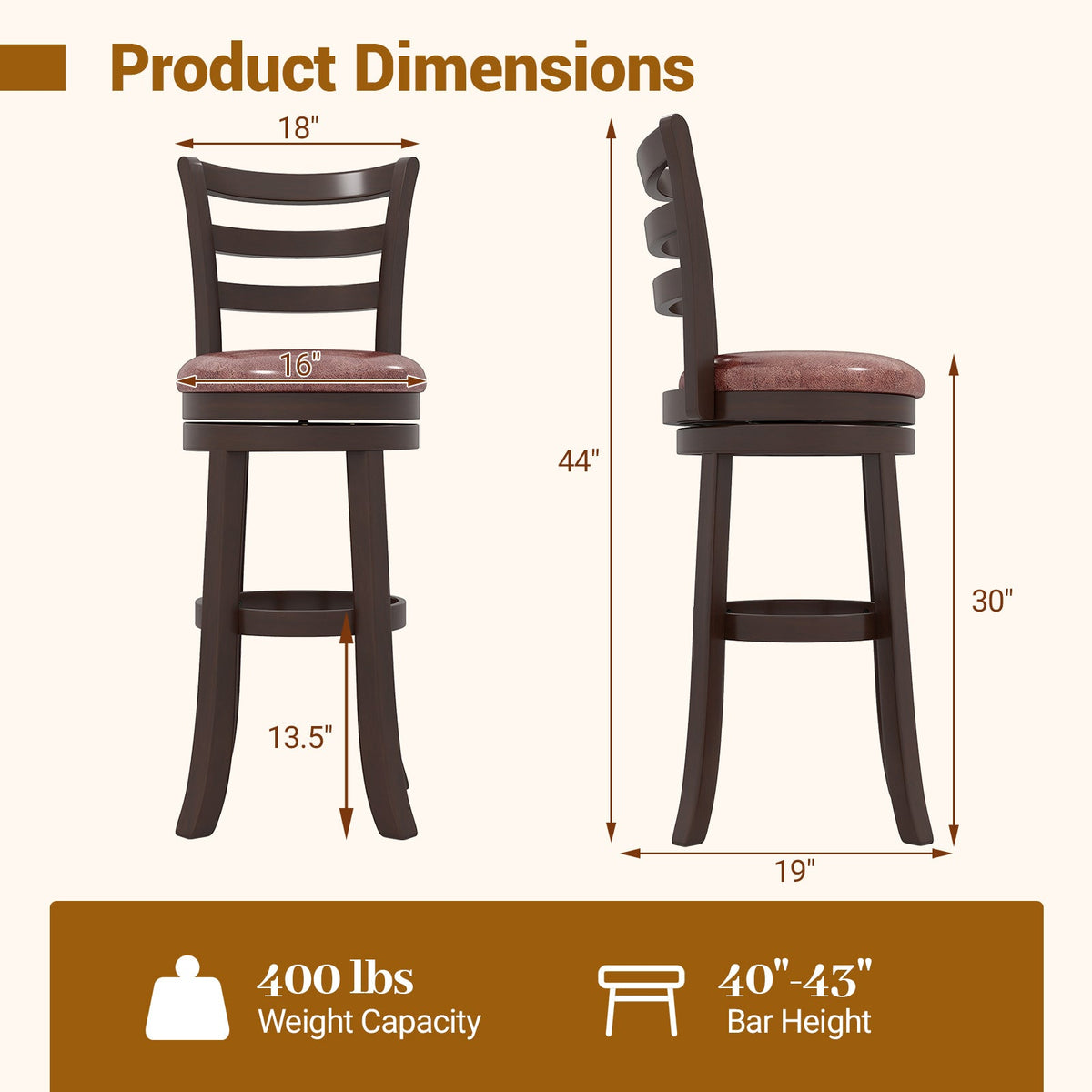 2-Piece Swivel Bar Stools with Wrap-Around Footrests