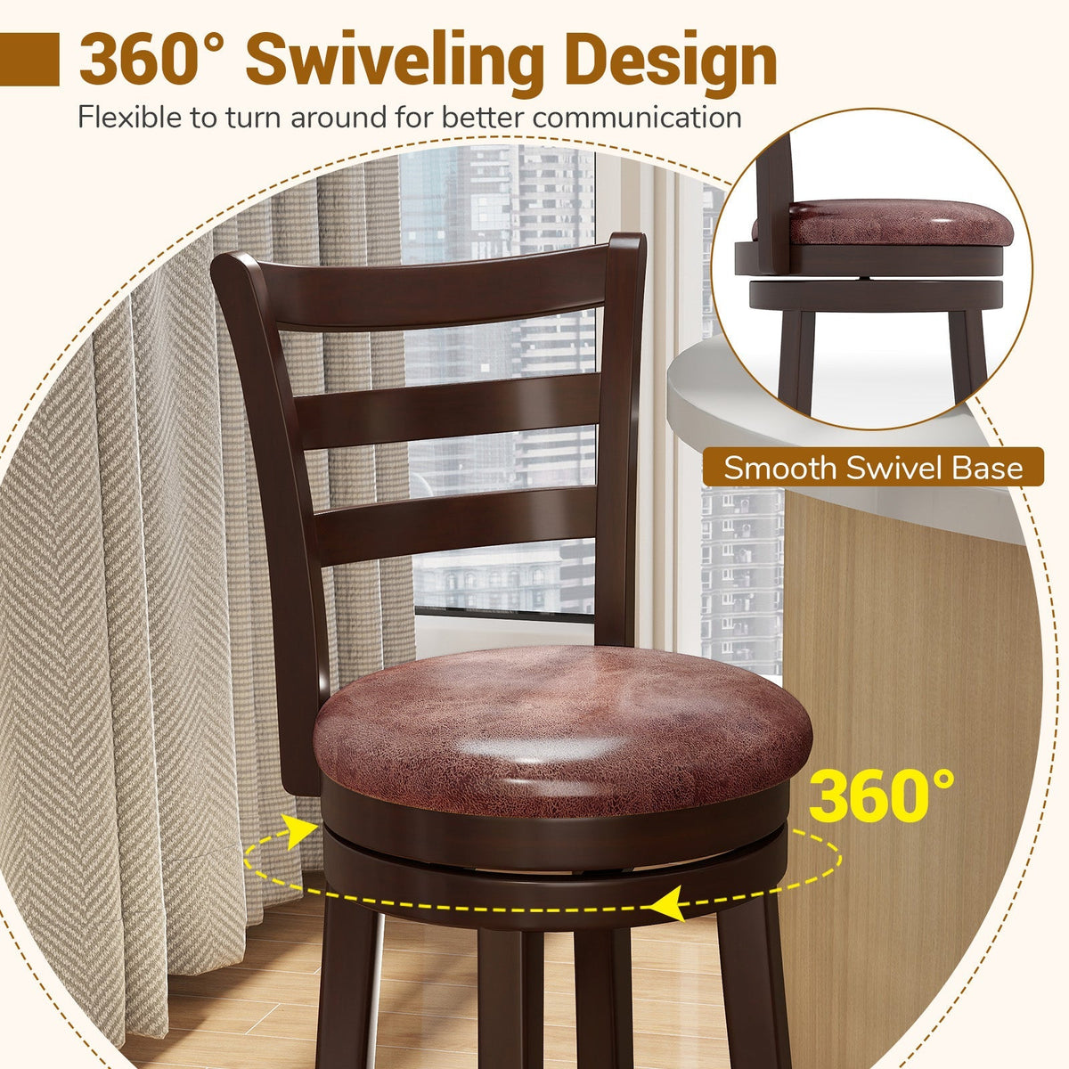 2-Piece Swivel Bar Stools with Wrap-Around Footrests