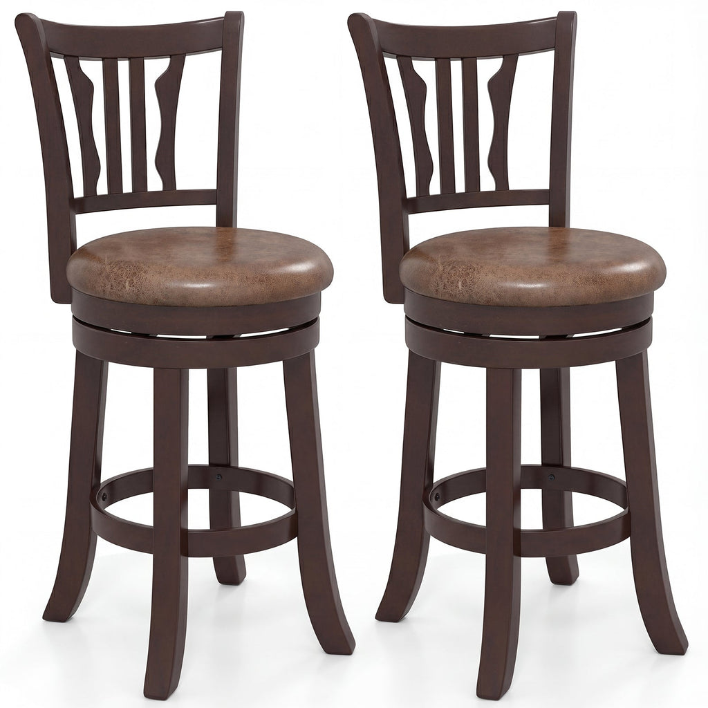 Counter Height Swivel Bar Stools Set of 2 with Back and Solid Rubber Frame