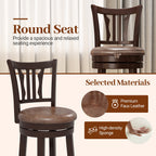 Counter Height Swivel Bar Stools Set of 2 with Back and Solid Rubber Frame